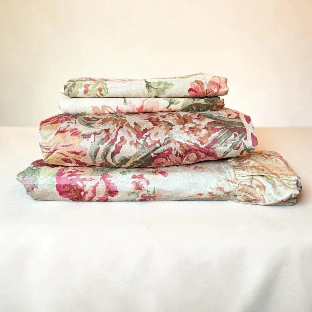 Vintage RALPH LAUREN 4 Pc. Curated King Sheet Set Guinevere/Sussex Gardens *READ